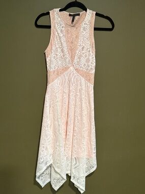 BCBGMaxAzria Blush and White Lace Asymmetrical Dress